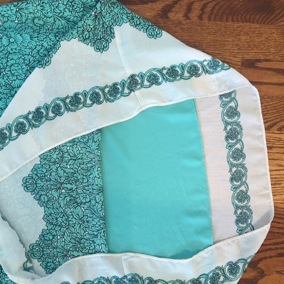 MAX STUDIO Teal/Cream Floral Border Print V NECK MAXI Dress  Sz M - Picture 7 of 10